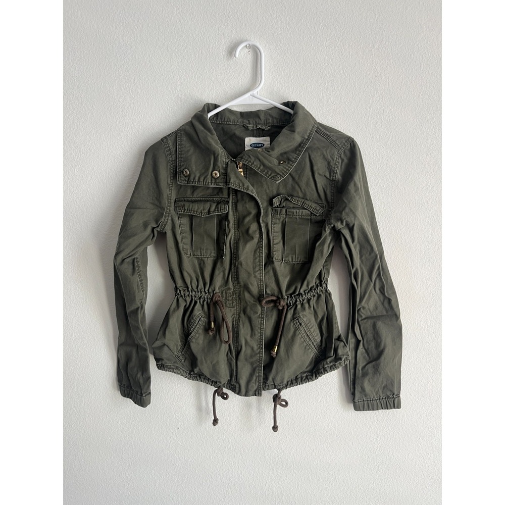 Old Navy Utility Military Jacket Womens XS Olive Green Drawstring Waist & Hem